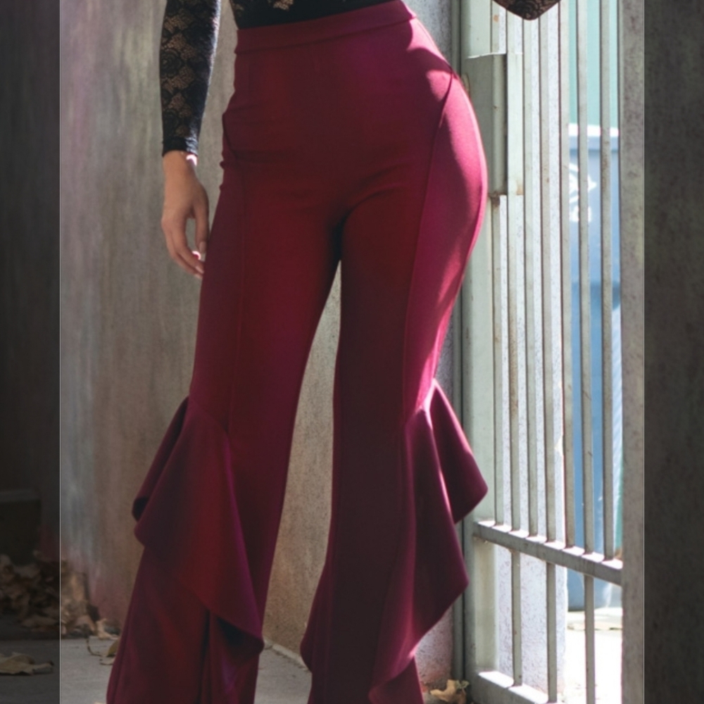 New In Package Wine Colored Dress Pants w/Ruffle